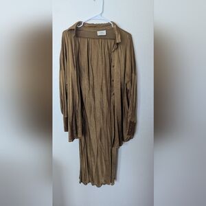 DISSH Brown Pleated Button-Front Maxi Dress